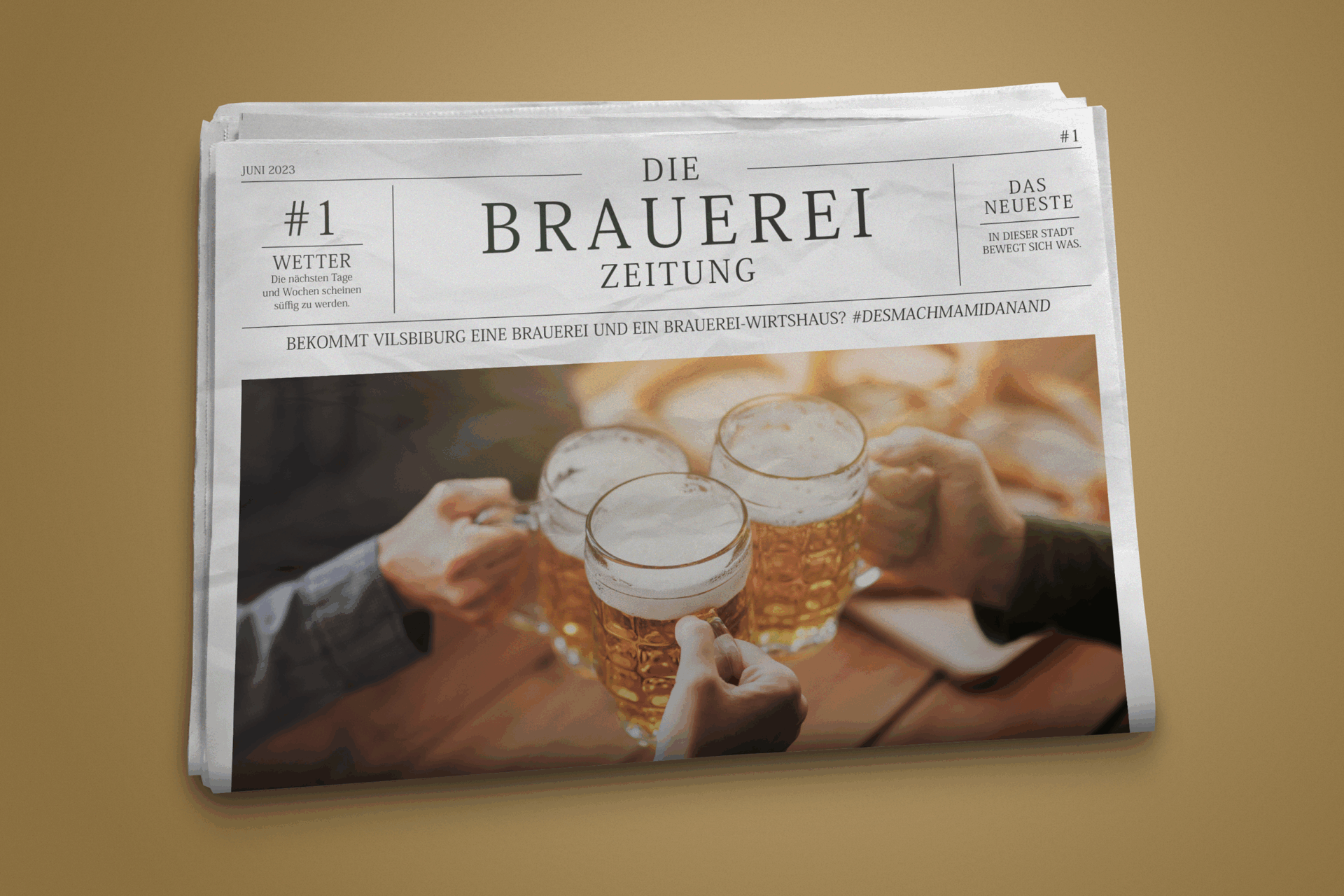 Angerbräu Vilsbiburg Brauereizeitung mit Bild von drei Maßkrügen
